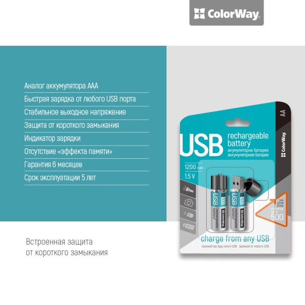 38544 ColorWay CW-UBAA-02 – «пальчикові акумулятори, яким не потрібно зарядний пристрій