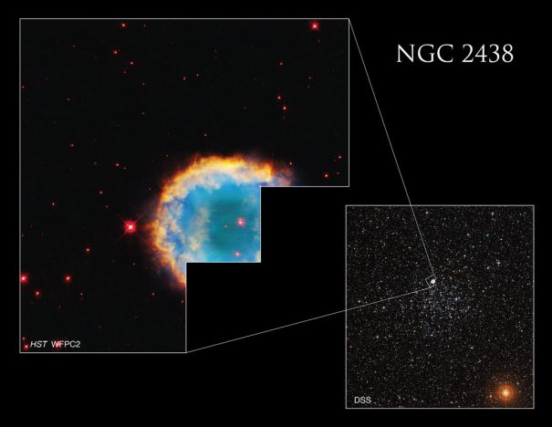 NGC 2438 - планетарная туманность, образовавшаяся после смерти звезды, похожей на Солнце