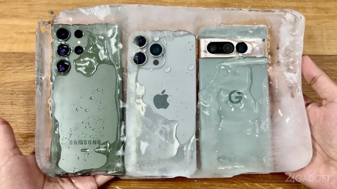 62452 Ради эксперимента заморозили iPhone 15 Pro Max, Samsung S23 Ultra и Pixel 7 Pro (видео)
