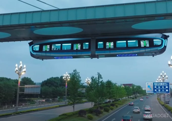 62456 В Китае запустили первую подвесную монорельсовую дорогу (видео)